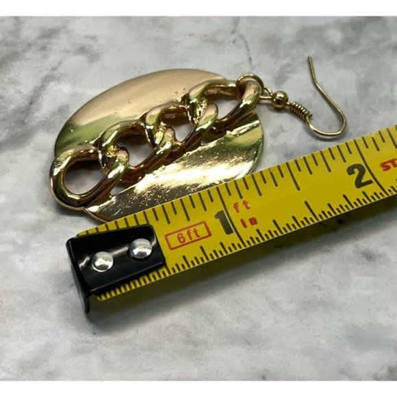Vintage Chunky Chain Earrings Gold Tone Dangle Retro 80s - Picture 2 of 6